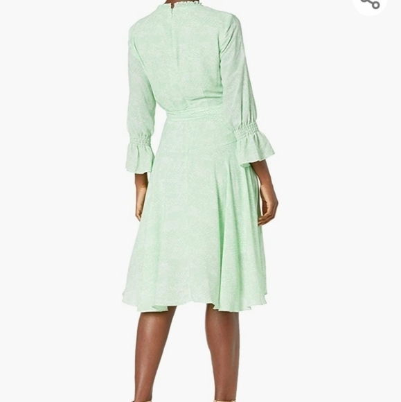 NWT Tahari ASL Mint snake Long Sleeve Smocked Surplus Wrap Dress - Picture 2 of 14
